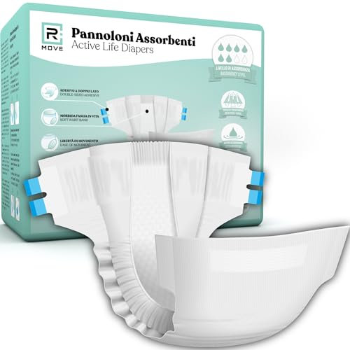 RMOVE 25 Pannoloni per Anziani Taglia M Super Assorbenti per Notte e Incontinenza Adulti, Segnale Pipì, pannolini Traspiranti Unisex Ipoallergenici con Adesivo Fissaggio Sicuro, Fasce Elastiche