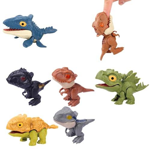 MisFun 6-pack dino bitfingrar, små dinosauriefigurer, fingerdinosaurie, realistisk liten dinosauriefigur, dinosauriefigurer, interaktiv fingerleksak, för barn, pojkar och flickor