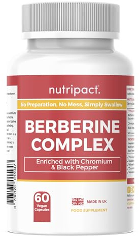 Nutripact Berberine HCL Supplement with Chromium and Black Pepper - High Strength 500mg - 60 Vegan Capsules (not Tablets) - Made in The UK