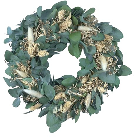 PHILARO Trockenblumenkranz Stockholm Ø 30cm - kein Plastik I Trockenblumen Premium Qualität aus Europa - Eukalyptuskranz - Türkranz - Tischkranz - Wandkranz