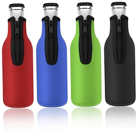 Bottle Cooler Sleeve 4Pcs Insulated Beer Cooler Sleeve 12Oz/330ML Standard Zip-up Thick Bottle Jacket Beer Bottle Cooler Covers Sleeves Kitchen
