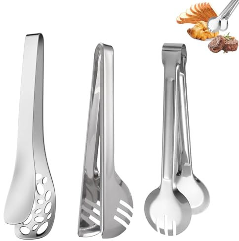YanBous Set di pinze da cucina in acciaio inox 3 pezzi – Utilizzo versatile per filtrare olio, pasta, insalata, carne alla griglia e altro – Pinze robuste per cucina, grigliate e servizio