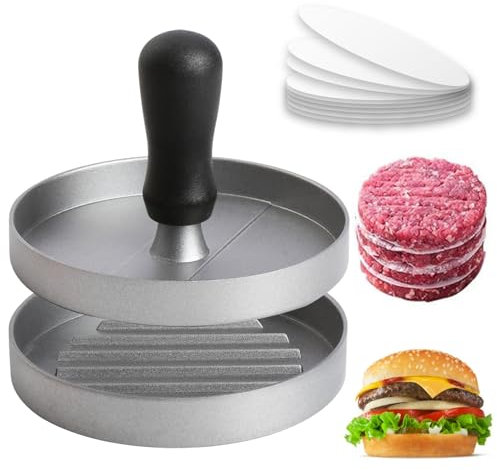 DASIAUTOEM Pressa per hamburger con 100 fogli di carta da forno, pressa per carne di alta qualità con rivestimento antiaderente per modellare facilmente patties hamburger, barbecue, barbecue e cucina