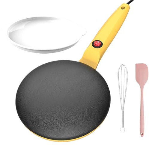 Crêpes-panna, elektrisk crêpes-Maker – handhållen pannkakstillverkare | 7,8- omedelbar crêpes-maker, grillplatta, crêpes-stekpanna, automatisk temperaturkontroll, bärbar