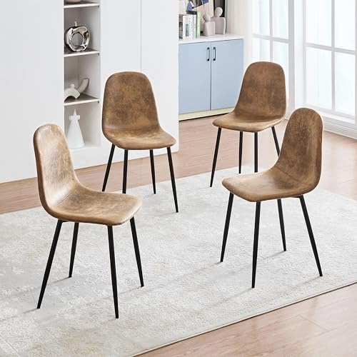 FurnitureR - Juego de 4 sillas de Comedor, Color marrón, diseño Moderno y Minimalista, Gamuza con Patas de Metal, Ideal para salón u Oficina, Comodidad y Estilo