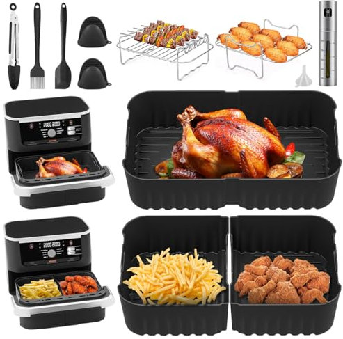 16 Pièces Accessoires Airfryer pour Ninja Foodi Flexdrawer AF500EU 10.4 L,Accessoires Plat pour Ninja Foodi AF500EU Friteuse Air Fryer Double 5.2L-10.4L Sans BPA,Passe au Lave-Vaisselle