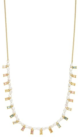 Purelei Colorful Coral Kette mit Keshi-Perlen und Zirkonia-Steinen in Pastellfarben – 18K vergoldeter Edelstahl, verstellbar 40-45 cm, eleganter Schmuck für jedes Outfit