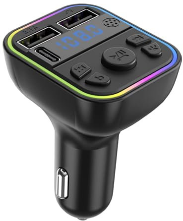 FM -Sender für Auto-, Blue-Tooth 5.2 -Autoadapter mit 3 Ladeanschlüssen, multifunktionaler Autokusikadapter, Anruf- und Audioempfänger für Auto, SUVs, LKWs