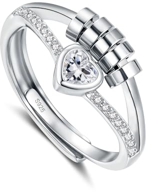 Glintara silver ångestringar för kvinnor, 925 sterlingsilver ångestring med pärlor zirkon, justerbar anti-stressring, oändlighet hjärta spinner fidgetringar, unisex stämningsring mot stress