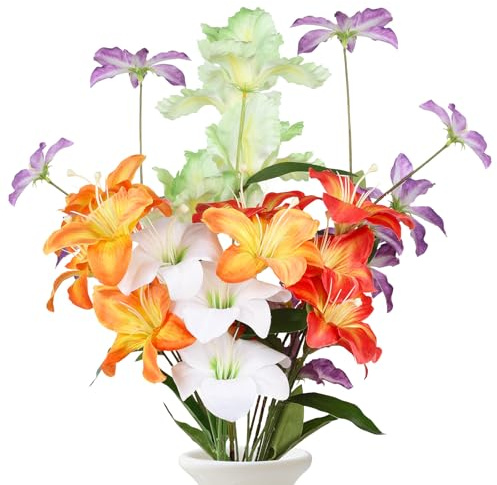 Longzhuo Artificial Flowers, Lily Fake Flowers, Iris Artificial Plants, Clematis Bouquet, 7 Packs Artificial Arrangements Bouquet