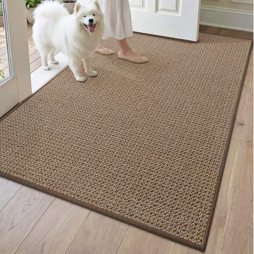 DEXI Front Door Mat Indoor Entrance, 3x5 Non Slip Entryway Doormat Inside Entry, Washable Low Profile Floor Mats Dirt Trapper for House Patio Backdoor, Beige