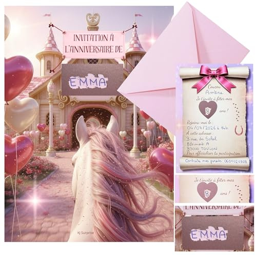 KJ Surprise 10 Cartes Invitation Anniversaire Fille Cheval à Gratter – Lot de 10 Invitations Cheval avec Enveloppes et Stickers – Thème Fille Cheval Équitation – Carte Invitation Cheval Originale