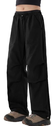 SEAUR Womens Hiking Trousers Softshell Waterproof Windproof Cargo Trousers High Waisted Wide Leg Parachute Pants for Outdoor Camping Travel