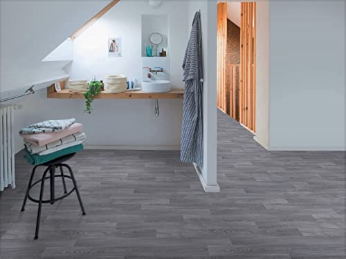 PVC Bodenbelag Vinylboden in klassischem Holz, grau, Zuschnitt (4m breit, 3m lang)