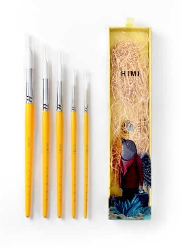 HIMI Gouache Paint Brushes Set 5 Pcs for Acrylic Oil Watercolor Face & Body Gouache Painting Nice Gift Art hobbyist, Kids & Adults (Yellow,Watercolor Brushes)