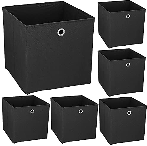Murago - 6er Set Faltboxen ca. 30x30x30 cm Schwarz - Würfel Regalkorb Klappbox Aufbewahrungsbox faltbar Körbe Einschub Korb Boxen Karton Stoff Würfel