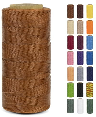 LEREATI Waxed Thread, 284 Yards 150D 0.8mm Leather Sewing Thread Flat Waxed Cord, Leather Repair Weave String for Leather Stitching Sewing, Bookbinding, Bracelets, DIY Crafts (Brown)