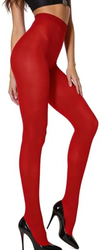 Charm and Attitude Soft Red Opaque Tights for Women | Warm Pantyhose Stockings | Colored Nylons - Red, XL