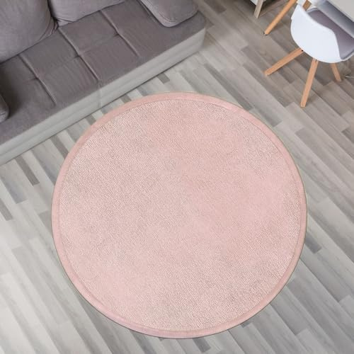 TT Home Krabbelmatte Babyzimmer Teppich Spielmatte Kinder Unifarben rutschfest Flauschig, Farbe: Rosa Pink, Größe:80 cm Rund