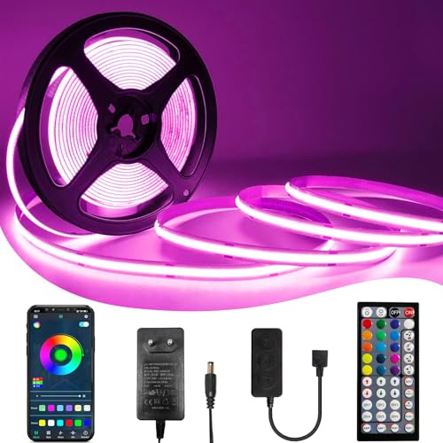BUNACET COB RGB LED Strip 6M 24V Dimmbar, LED Streifen 3456 LEDs, Leiste Band Stripes Lichtband mit Netzteil RF Fernbedienung & APP Bluetooth für Küche Schlafzimmer Deko