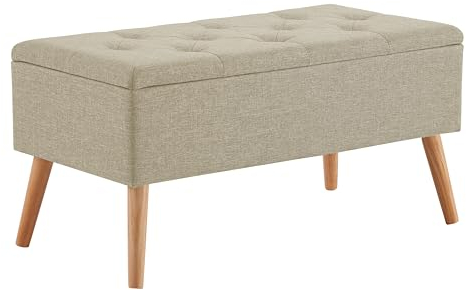Zedelmaier Sitzbank mit Stauraum Sitztruhen Footstool Aufbewahrungsbox Stuhl Polstersitz aus Leinen Moderne Möbel (Beige Leinen)