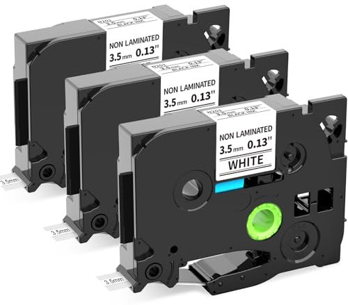Oozmas kompatible 3.5mm Schriftband als Ersatz für Brother P-touch Bänder 3.5mm TZ Tape TZe-N201 schwarz auf weiß Label Tape Cassette Kompatibel mit Brother P-touch H105 D210 D400 H110 H107B Cube