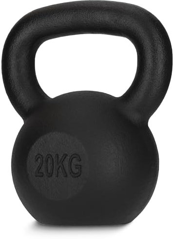 4FIZJO Kettlebell aus Gusseisen, 20 kg, Schwunghantel für Fitness, Kraft und Ausdauertraining, Kugelgewicht, Rundgewichte für Zuhause, Turnhalle, Gewichte Bodenschonende - Kugelhantel, Farbe: Schwarz