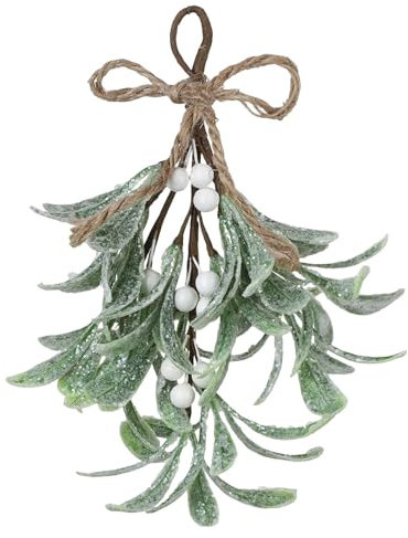 Rurunklee Artificial Mistletoe Picks, 9.4 Christmas Mistletoe Decoration with White Berries, Artificial Mistletoe Floral Stems, Mistletoe Hanging Ornament for Home Wedding Decor