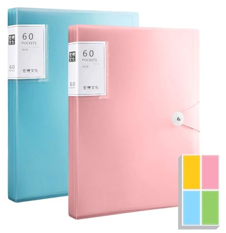 A4 Display Folders, 2PCS Display Book Presentation Project Folder, 120 Pockets Presentation Folders Document Project Folder with 10pcs Self-Adhesive Label Stickers for Individuals School Offices