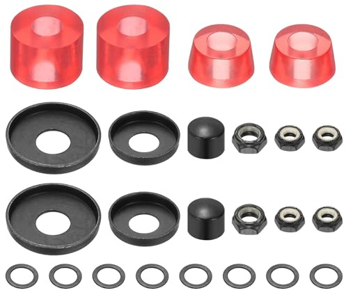 YELARXI Skateboard Bushings, Skateboard Truck Rebuild Long-Board Kit Bushings Washers Pivot Cups-Fitting for (Outdoor Skateboard Parts) 92A & PU & Clear Red