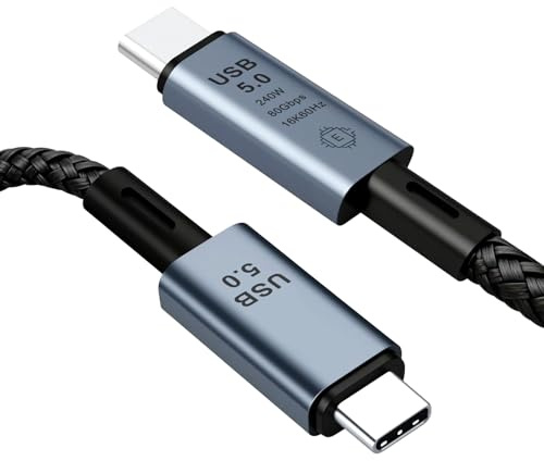 Thunderbolt 5 kablar 80 Gbps - Kompatibel med Thunderbolt 4/3/5/, 240 W PD snabbladdningskabel, stöder 16K@60Hz 8K@60Hz 4K@240Hz skärm för bärbar dator, MacBook, eGPU, SSD, dockningsstation (1M)