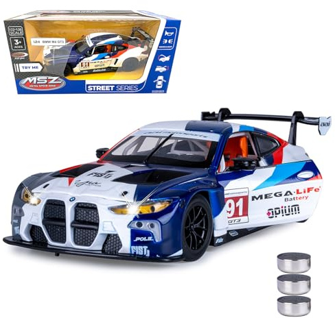 JAMARA 402625 BMW M4 GT3 Diecast 1:24 con batterie a bottone – Modellino auto giocattolo per bambini, modello auto in miniatura, idea regalo per bambini, apertura manuale e chiusura