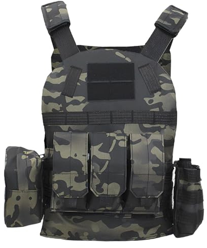 QIYUANT Children's Outdoor Tactical Vest Airsoft Military Kids Camouflage Multi-Functional MOLLE Vest Combat Hunting Hiking Adventure Outdoor Camping for Mens Womens Boys Girls Black CP