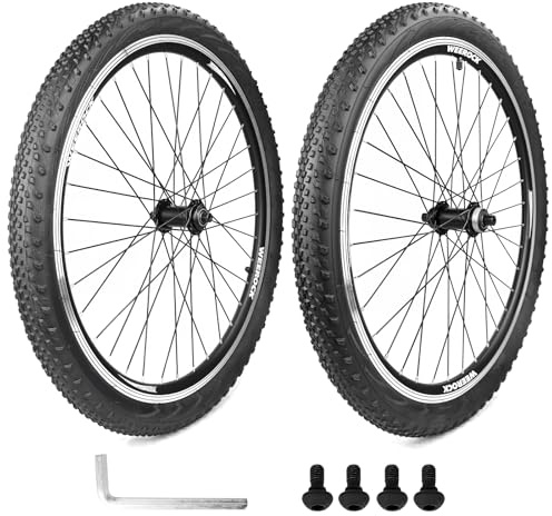 WEEROCK 24 Bike Wheelset, Front and Rear Wheelset, Aluminium Alloy Rim with 24 x 2.125 Inch Bike Tires, Compatible with 1/ Single Speed Threaded Freewheel and Rim Brakes