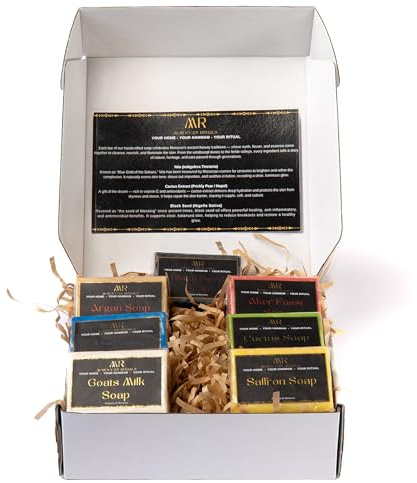 Moroccan Rituals Natural Hammam Soap Bar Set 7 x 100g | Botanical Moroccan Soaps with Aker Fassi, Nila, Argan, Cactus, Black Seed, Saffron & Goat’s Milk | Hydrating & Chemical-Free