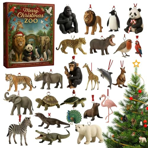 Gupcaqosjw Calendario De Adviento Animales Salvajes, 2d Acrílico Cuenta Regresiva Navidad Animales Salvajes, 24 Días Calendario De Adviento Happy Zoo, Colgante Para Árbol De Navidad