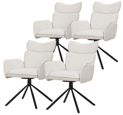 ML-Design Matstolar Vridbara 4-Pack Beige Textilklädda Stoppade Stolar med Armstöd och Ryggstöd 360° Roterande Komfortabla Kök och Vardagsrum Fåtöljer Loungestolar Metallben Ergonomiska Sittmöbler