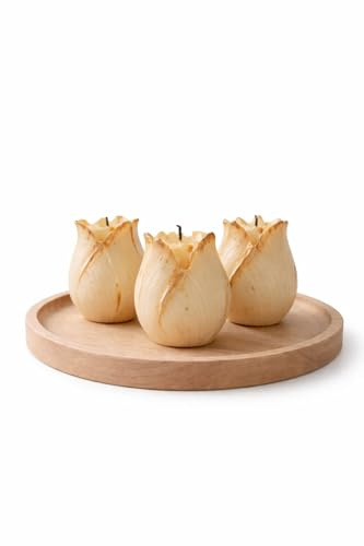 Pack de 3 Velas Decorativas en Forma de Tulipán Aroma Coco | Cera de Soja Hechas a Mano | Velas Artesanales para Decoración del Hogar