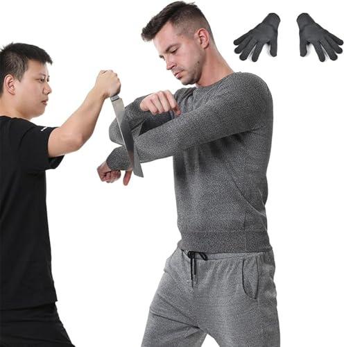Gilet Antitaglio E Antiperforazione Con Guanti Protettivi Di Livello 5, Maglietta A Maniche Lunghe Con Scollo Tondo, Antistrappo E Antiperforazione Per Proteggere La Sicurezza Personale(L)