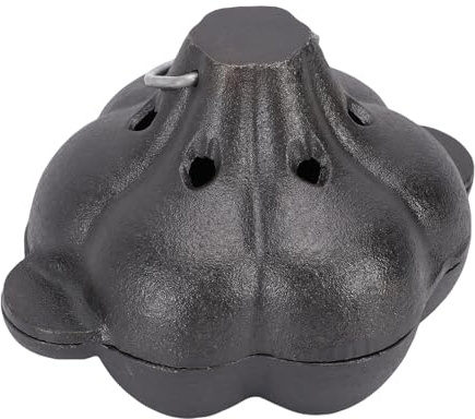 AMONIDA Cast Iron Garlic Roaster, Pre Seasoned Mini Cocotte, Cast Iron Smoker with Even Heating, Ideal for Kitchen, Oven, BBQ & Grill Stove