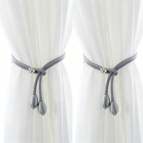 Curtain Tie Backs, 4 Pack Elegant Style Hand-Knitted Curtain Ties Adjustable Rope Tiebacks for Curtains Holdbacks for Home Office Living Room Bedroom Window Drapery Decor