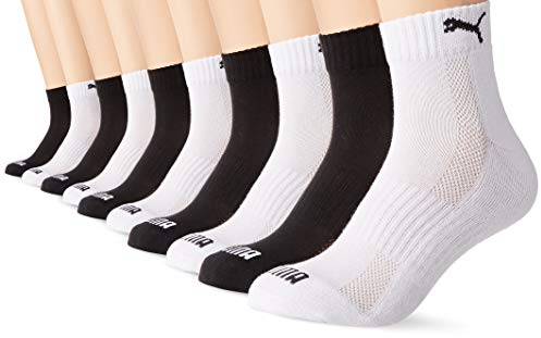 PUMA Unisex Puma Unisex Cushioned Quarter (5 Pack) Socks, Black/White, 35-38 EU
