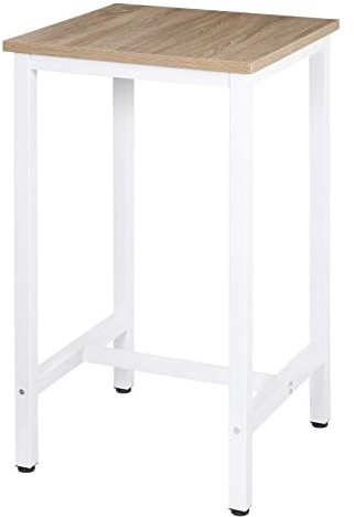 WOLTU Kleiner Bartisch 60 x 100 x 60 cm, eckiger Stehtisch platzsparend, Hochtisch aus Metall & Holz für Bar Küche Wohnzimmer, Weiß+Hell Eiche, BT34hei