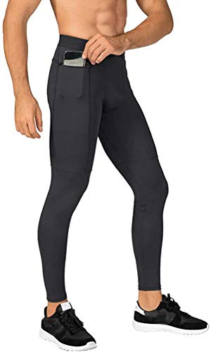 MakingDa herr dragkedja ficka sport kompressionsbyxor träning löpning tights leggings cool torr teknisk träning baslager, Grå, L/Smal