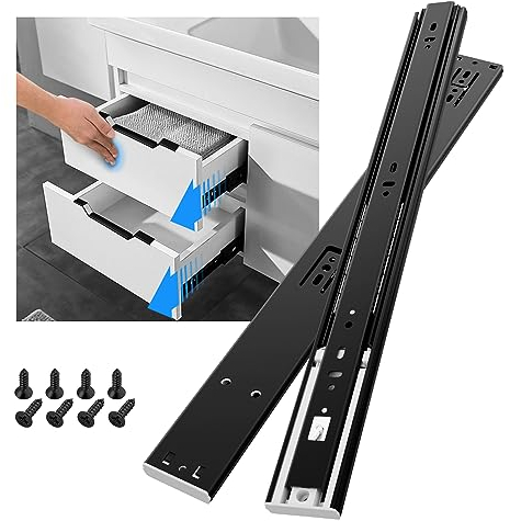 SHUHANG Push to Open Drawer Runners Cabinet Drawer Slides Heavy Duty 45 kg Load Capacity Full Extension Ball Bearing Slides 600mm, Side Mount 1 Pair