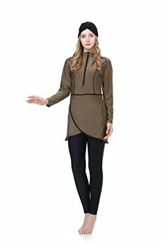 CaptainSwim Muslimische Bademode für Frauen Volle Abdeckung Burkini Modest Badeanzug Set Islamische Hijab Beachwear (DE/NL/SE/PL, Alphanumerisch, 3XL, Regular, Regular, Schlanke Mädels, Braun)