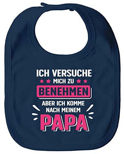 MoonWorks® Baby Lätzchen groß bedruckt mit Spruch Ich versuche mich zu benehmen witzige Sprüche Babylatz Mädchen navy unisize