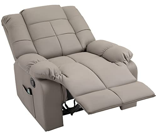 HOMCOM Relaxsessel Massagesessel Fernsehsessel mit Liegefunktion Vibration Fußteil Seitentasche, TV Sessel Liegesessel Ruhesessel für Wohnzimmer, Grau