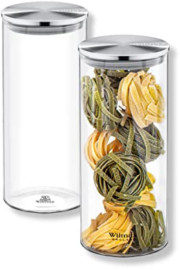WILMAX - Récipients en verre avec couvercle métallique - Pots à épices - Boîtes de conservation avec couvercle à vis - Boîte de rangement pour cuisine - Lavable au lave-vaisselle, lot de 2, 1500 ml
