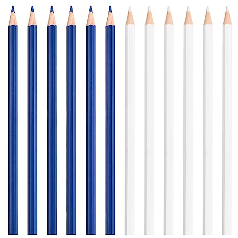 Nivofu 12 Stk 17.5cm Schneiderkreide Stifte, Weiß und Blau Stoffkreide Stift Nähen Auswaschbar, Nähkreide Stift, Stoffmarker Nähen für Schneiderei, Nähen, Quilten, Handwerk